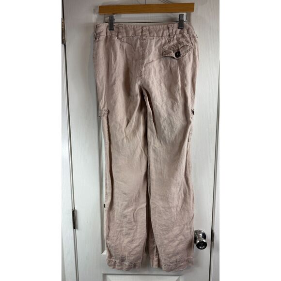 Cynthia Rowley Women's 100% Linen Cargo Pants Adjustable Length Beige Size 4 - Picture 2 of 10